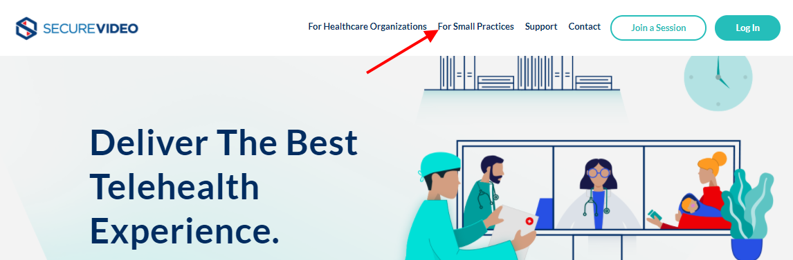 Arrow pointing to "For Small Practices" tab