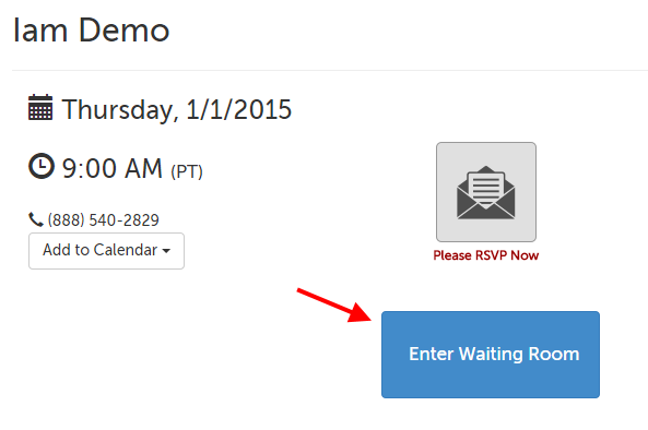 Enter Waiting Room button in the center of the page