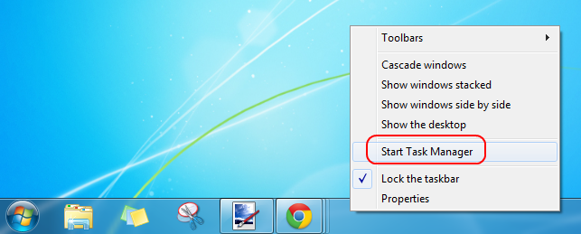 Right-click on the taskbar to start your Task Manager