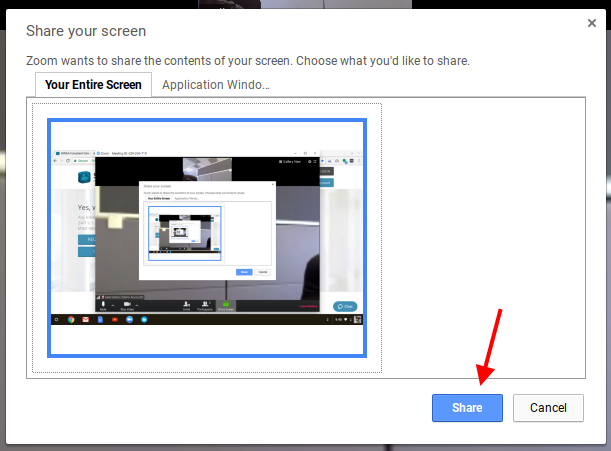 Default selection is entire screen, click Share button to confirm