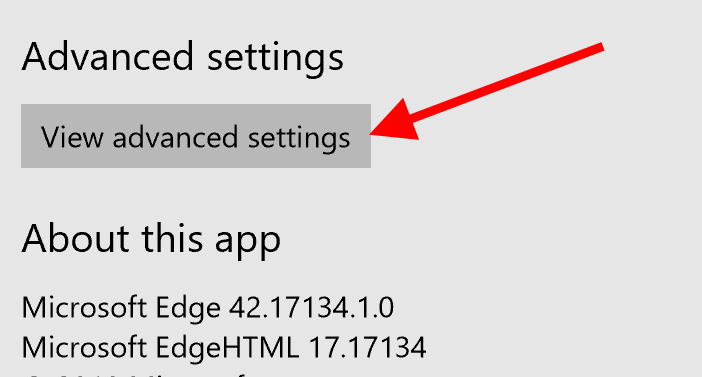 "View Advanced Settings" button in Edge
