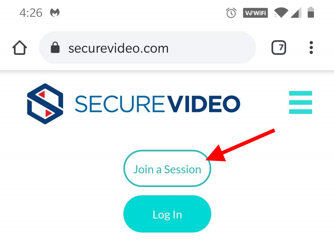 Arrow pointing at Join a Session
